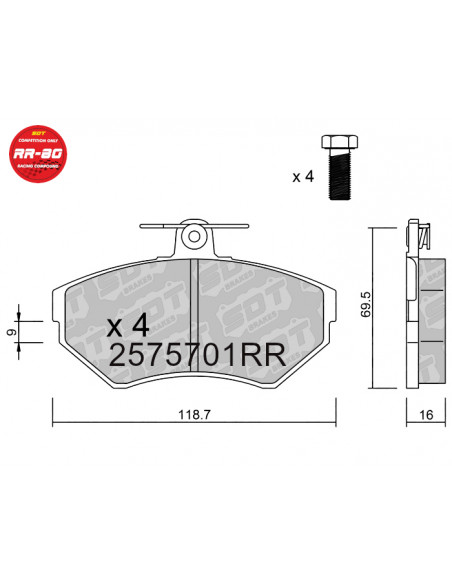PASTILLAS DE FRENO DELANTERAS RACING RR80 SEAT AROSA CORDOBA VW GOLF III LUPO POLO 6N
