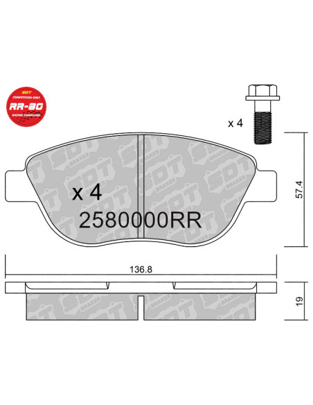 FRONT RACING BRAKEPADS RR80 Ø283 CITROEN C4 FIAT 500 ABARTH PEUGEOT 206 207 307 CORSA D