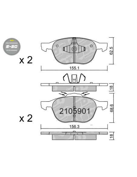 PASTILLAS DE FRENO DELANTERAS HIGH PERFORMANCE S50 FORD C-MAX FOCUS MK3 VOLVO V40