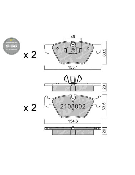PASTILLAS DE FRENO DELANTERAS HIGH PERFORMANCE S50 BMW SERIE 1 E81 E82 E87 SERIE 3 E90 E91 E92 E93