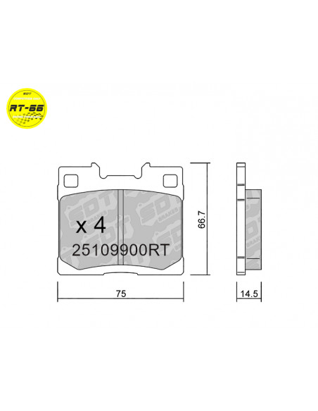 REAR RACING BRAKEPADS RT66 TOYOTA YARIS GR 1.6 TURBO (GXPA16)