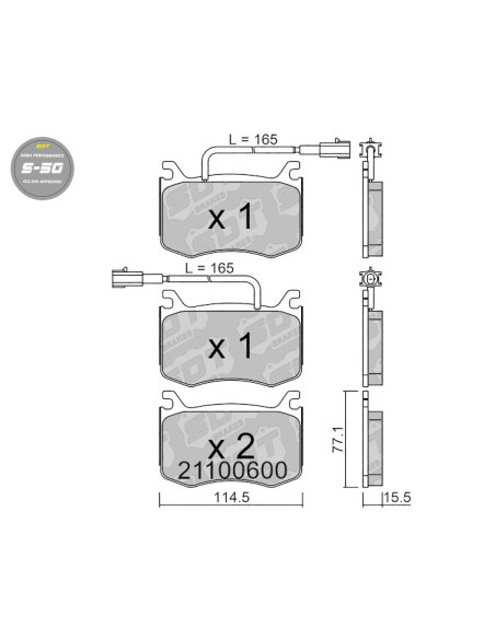 FRONT PADS HIGH PERFORMANCE S50 ALFA ROMEO GIULIA II 952