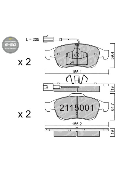 PASTILLAS DE FRENO DELANTERAS HIGH PERFORMANCE S50 ALFA ROMEO GIULIETTA