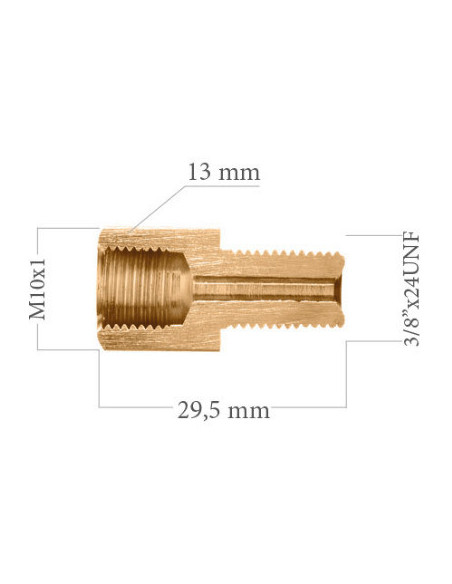 REDUCER UNION ADAPTER FITTING FEMALE CONCAVE M10X100 TO MALE CONCAVE 3/8" 24UNF