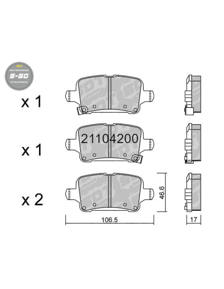 PASTILLAS DE FRENO TRASERAS HIGH PERFORMANCE S50 OPEL ASTRA K B16 ASTRA K SPORTS TOURER