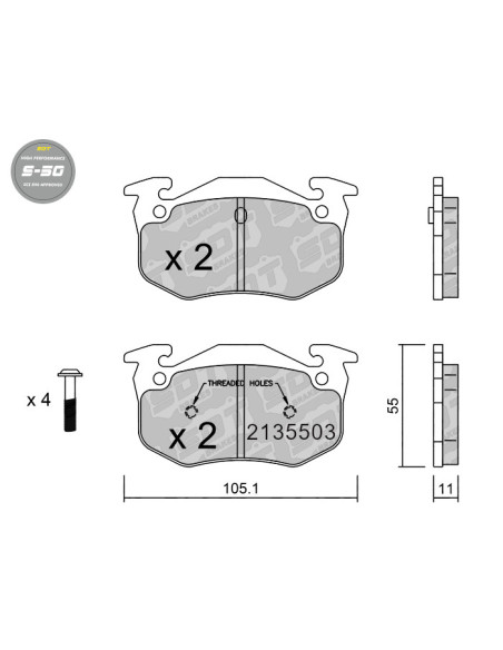 PASTILLAS DE FRENO TRASERAS HIGH PERFORMANCE S50 RENAULT CLIO R19