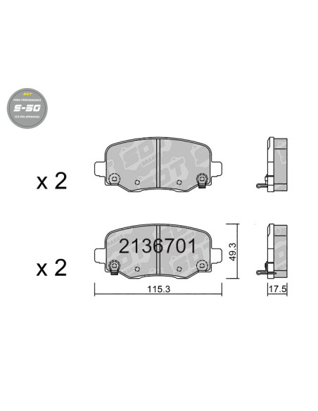 REAR HIGH PERFORMANCE BRAKEPADS S50 JEEP CHEROKEE KL COMPASS