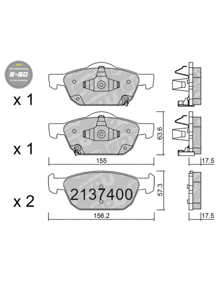 PASTILLAS DE FRENO DELANTERAS HIGH PERFORMANCE S50 HONDA CIVIC IX FK CIVIC X FC FK
