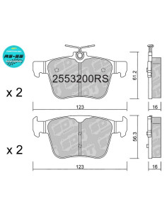 Pastillas traseras Racing RS55 AUDI A3 8V CUPRA ATECA FORMENTOR SEAT LEON 5F VW GOLF VII (Freno de mano eléctrico)