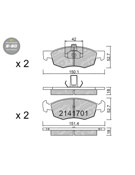 PASTILLAS DE FRENO DELANTERAS HIGH PERFORMANCE S50 FIAT DOBLO PALIO PUNTO 188
