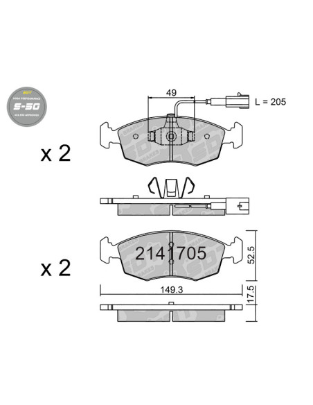 PASTILLAS DE FRENO DELANTERAS HIGH PERFORMANCE S50 FIAT 500 500C PUNTO