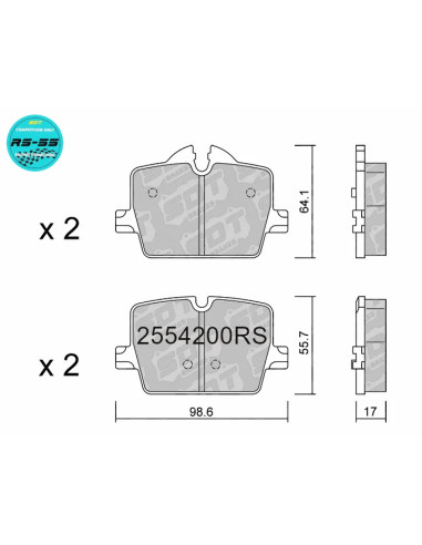 Pastillas traseras Racing RS55 Bmw 2 G42 3 G20 G21 4 G22 Z4 G29 Toyota Supra DB