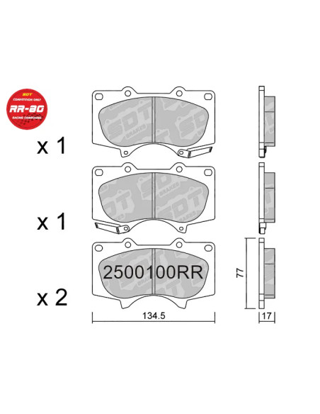 Racing RR80 Front Brake Pads for Mitsubishi Montero V90, Toyota FJ Cruiser, Land Cruiser KDJ120 / KDJ125, Hi-Lux