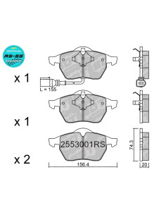 Racing RS55 Front Brake Pads for Audi A3 / S3 8L, TT 8N, Seat Leon 1M 20VT, Skoda Octavia 1U, VW Golf IV GTI