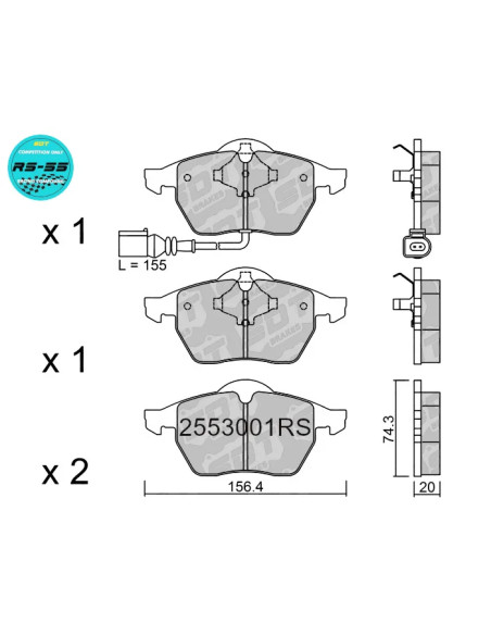 Pastillas de freno delanteras Racing RS55 A3 S3 8L TT 8N Seat Leon 1M 20VT Skoda Vw Golf IV GTI