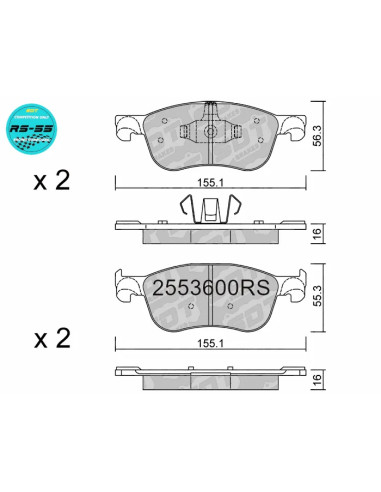 Racing RS55 Front Brake Pads for Ford Fiesta Mk8 1.5 ST 200 HP