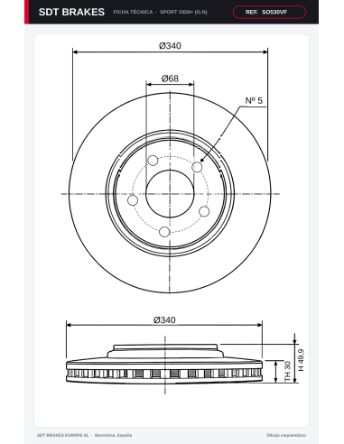 Disco de freno Sport OEM+ (G.N) Ø340 A3 8P / S3 8V / TT FV / Formentor KM7 / Seat Leon 5F / Leon KL / Golf VII R