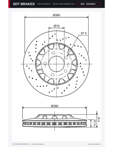 Discos de freno delanteros Sport OEM+ 2P Series Ø380 BMW M2 / M3 / M4 (OEM 3411 2 284 810) (Derecho/izquierdo)