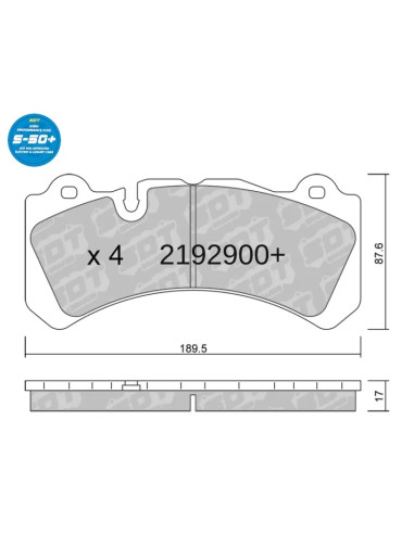 Pastillas de freno High Performance Plus S50+ Brembo GT6 (57mm radial Pad Depth) (07.9551.13 - 07.B314.59 - B6417)