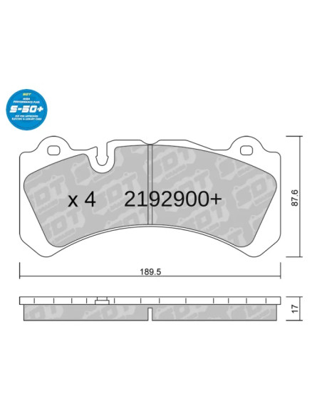 Pastillas de freno High Performance Plus S50+ Brembo GT6 (57mm radial Pad Depth) (07.9551.13 - 07.B314.59 - B6417)