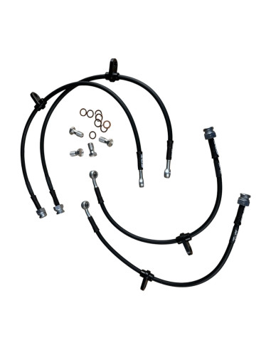 Set of 4 SDT OEM+ stainless steel braided brake hoses for Toyota GR Yaris 1.6 Turbo (GXPA16)