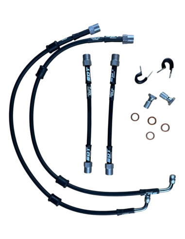 Set of 4 SDT OEM+ stainless steel braided brake hoses for Renault Clio Mk3 RS197