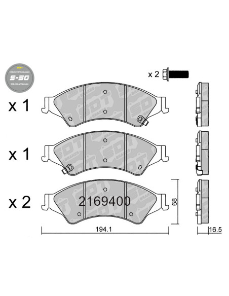 PASTILLAS DE FRENO DELANTERAS HIGH PERFORMANCE S50 FORD RANGER T6 T7 WILDTRACK MAZDA SERIE BT-50
