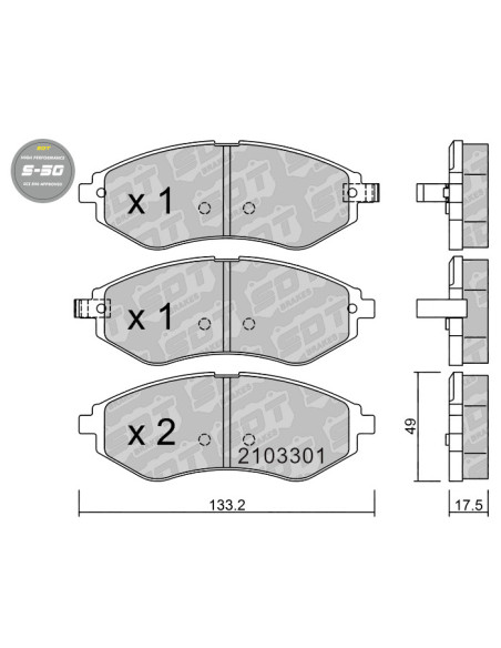 PASTILLAS DE FRENO DELANTERAS HIGH PERFORMANCE S50 CHEVROLET AVEO T250 T255