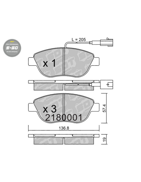 PASTILLAS DE FRENO DELANTERAS HIGH PERFORMANCE S50 ABARTH 500 FIAT 500 GRANDE PUNTO LANCIA DELTA III PEUGEOT BIPER
