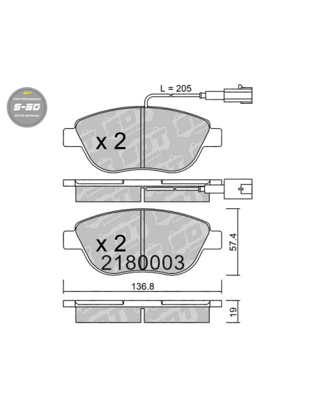 PASTILLAS DE FRENO DELANTERAS HIGH PERFORMANCE S50 ABARTH 500 FIAT 500 500C PUNTO LANCIA DELTA III