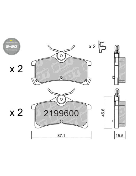 PASTILLAS DE FRENO TRASERAS HIGH PERFORMANCE S50 TOYOTA AVENSIS T22 COROLLA E11