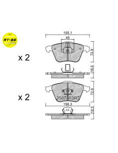 PASTILLAS DE FRENO DELANTERAS RACING RT66 AUDI S3 8P TT 8J FOCUS ST MK2 SEAT LEON CUPRA 1P VW GOLF V R32